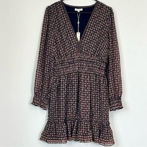 NWT Max Studio Black and Pink Patterned Long Sleeve Dress - Size: Large